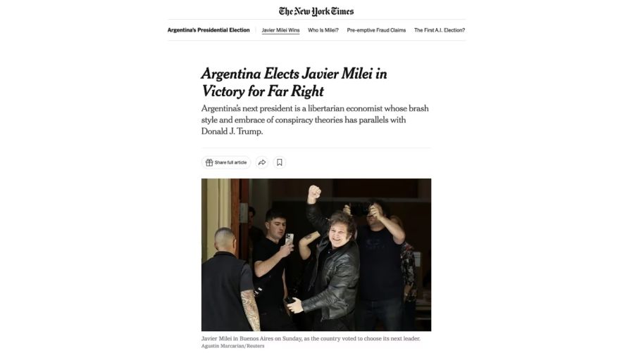 Triunfo de Javier Milei en la prensa internacional