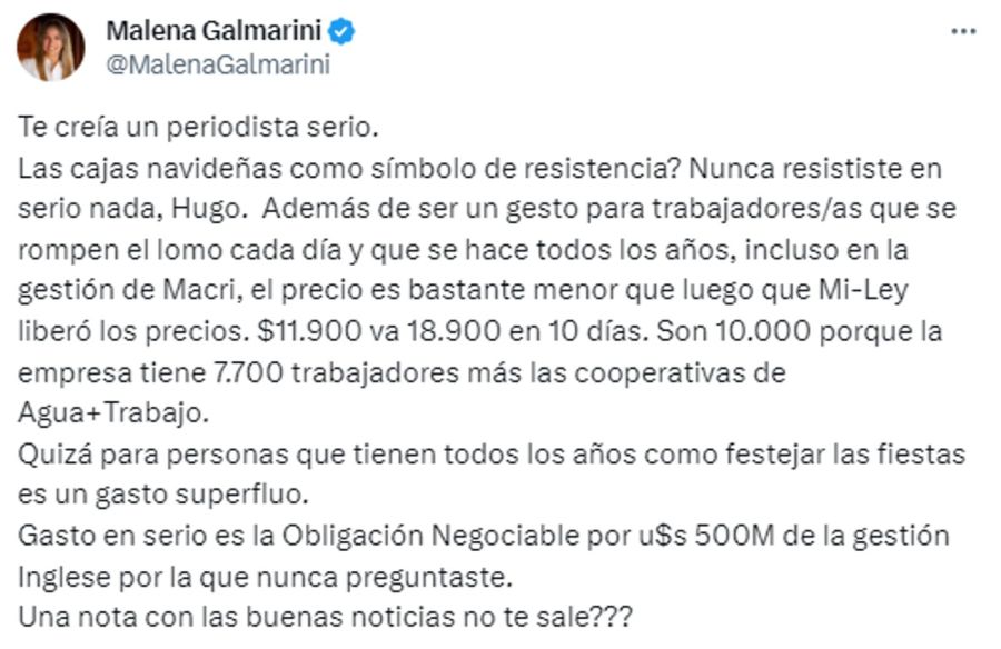 Tweet de Malena Galmarini contra Alconada Mon 20231228