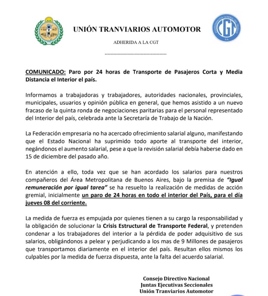Comunicado de UTA