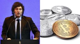 El presidente Javier Milei y Bitcoins