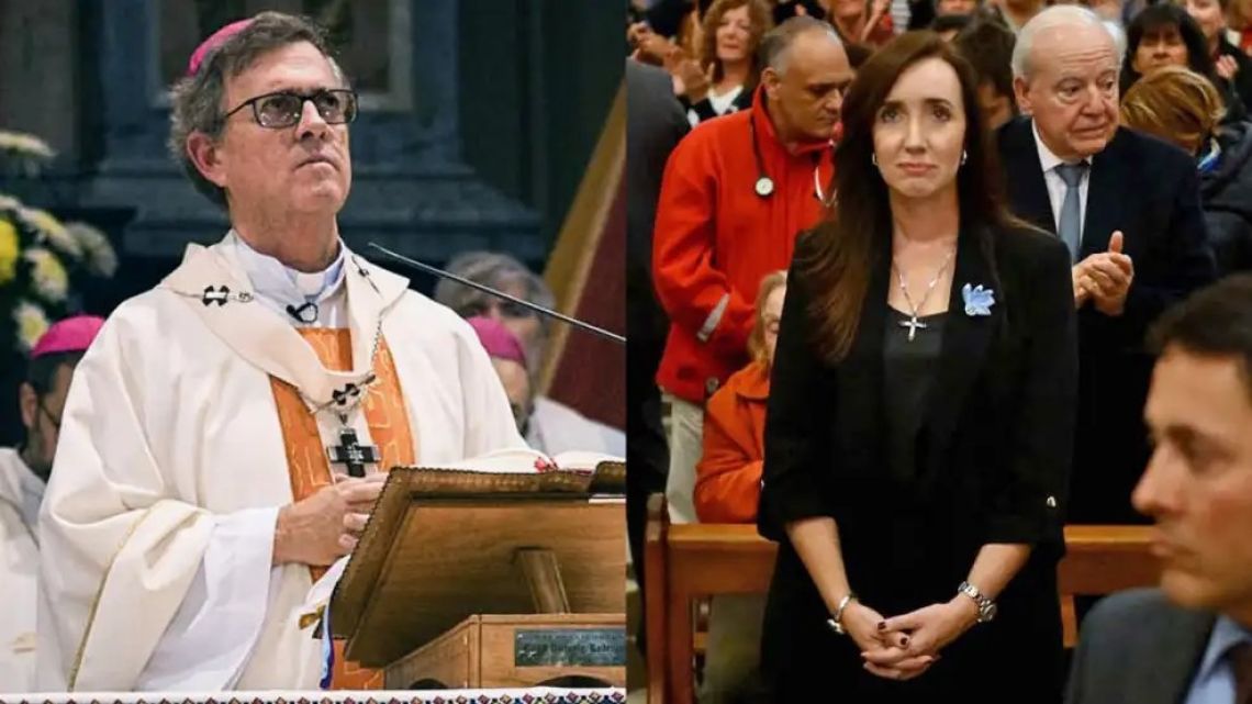 Archbishop of Buenos Aires Jorge García Cuerva and Vice-President Victoria Villarruel, during tributes to Pope Francis in the capital this week.